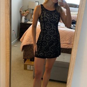 Black/beige lace mini dress